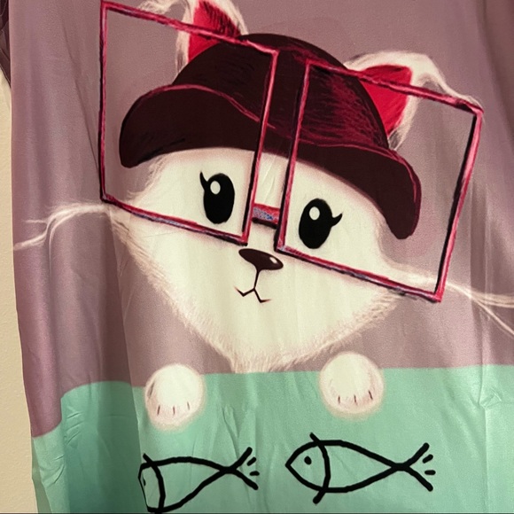 NWT SLEEVELESS CASUAL T-SHIRT A-LINE MINI DRESSES CAT PRINT CREWNECK BEACH TANK - Picture 5 of 8